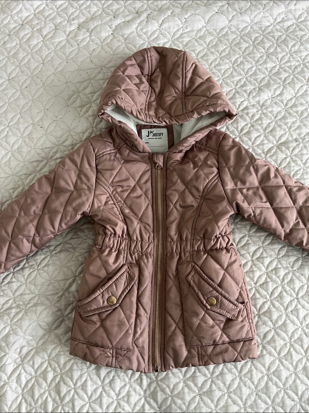 Justify Kids Quilted Hooded Puffer Jacket - Dusty Rose